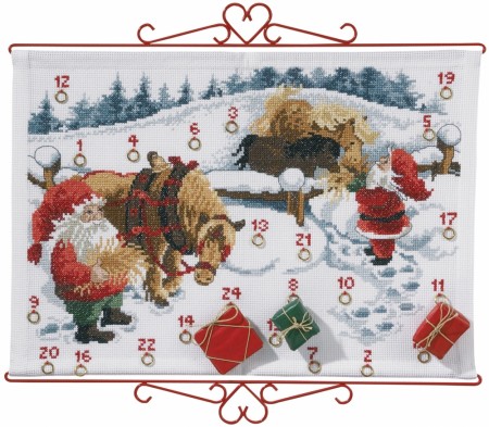 Broderipakke julekalender julenisse hest i snø 34-2623
