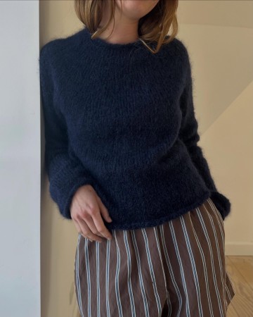 Leknit Plain yoke sweater Ballerina Chunky mohair Blue Depth
